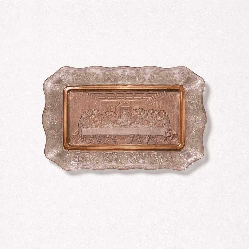 Tiara Exclusives Pink Glass The Last Supper serving tray or bread Plate